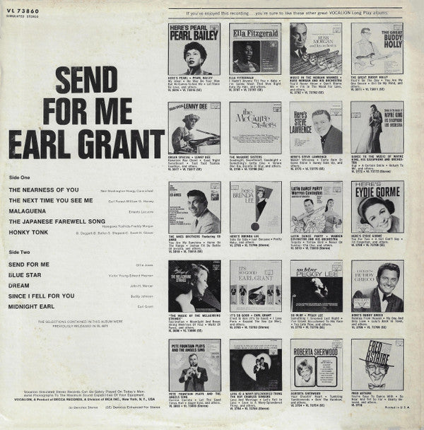 Earl Grant - Send For Me (LP, Album, Pin)