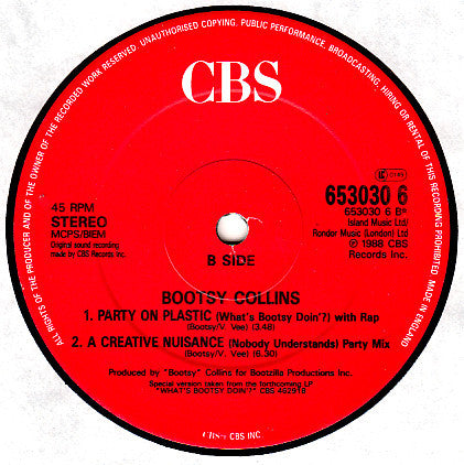 Bootsy Collins : Party On Plastic (12", Single)