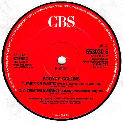 Bootsy Collins : Party On Plastic (12", Single)
