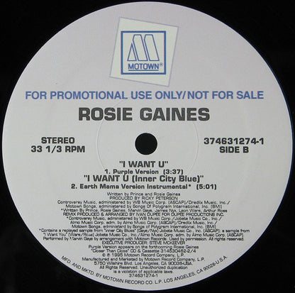 Rosie Gaines - I Want U (Inner City Blue) (12", Single, Promo)