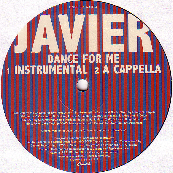 Javier Colon : Dance For Me (Reggaeton Mix) (12", Single)