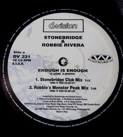 StoneBridge & Robbie Rivera - Enough Is Enough (12")