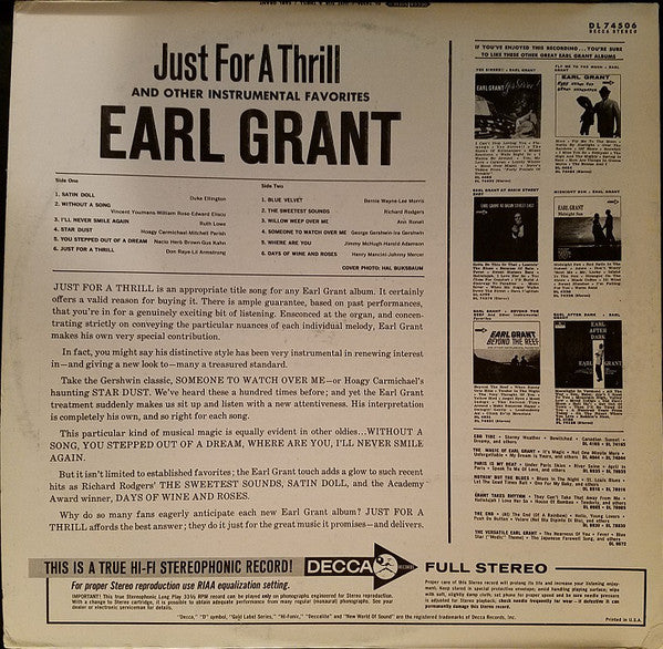 Earl Grant : Just For A Thrill (LP, Album)