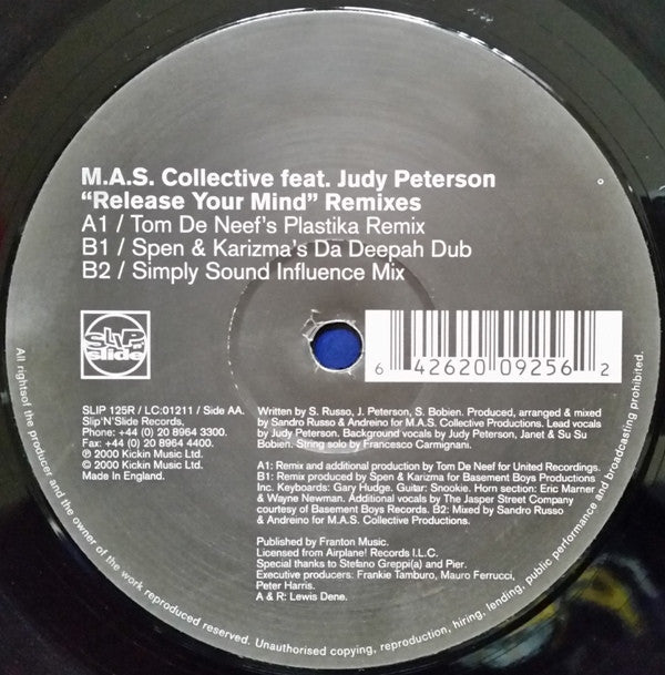 M.A.S. Collective Feat. Judy Peterson - Release Your Mind (Remixes) (12")