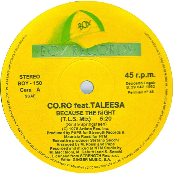 CO.RO* Feat. Taleesa - Because The Night (12")