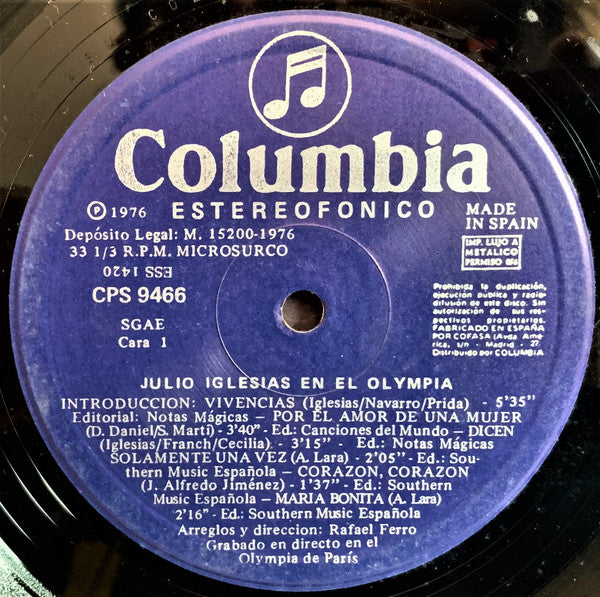 Julio Iglesias : En El Olympia (2xLP, Album, Gat)
