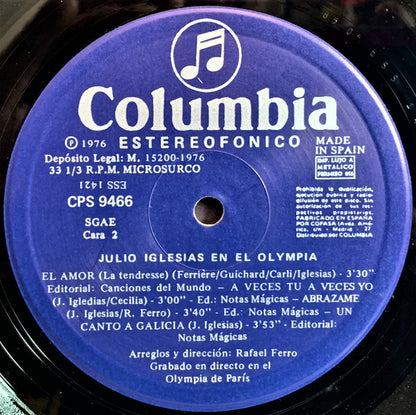 Julio Iglesias : En El Olympia (2xLP, Album, Gat)