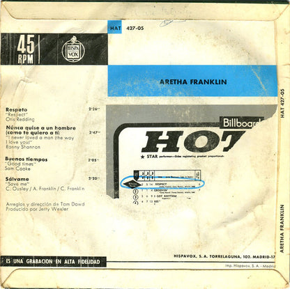 Aretha Franklin - Respeto / Nunca Quise A Un Hombre Como Te Quiero A Ti / Buenos Tiempos / Salvame (7", EP)