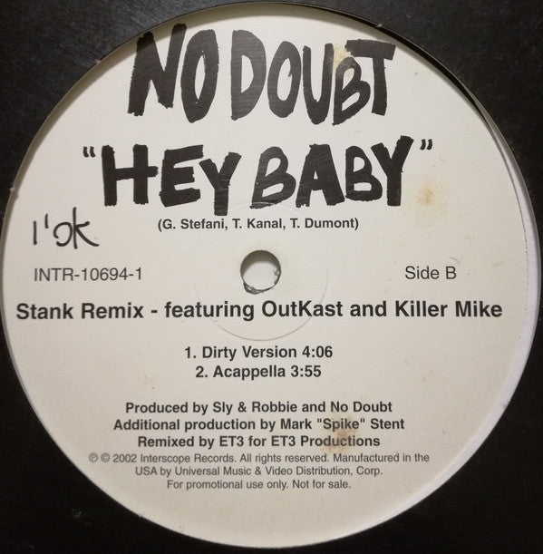 No Doubt : Hey Baby (Stank Remix) (12", Promo)