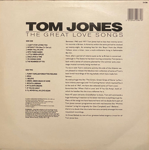Tom Jones - The Great Love Songs (LP, Comp, Tit)