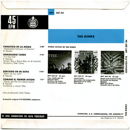The Kinks - Tomaré El Primer Avión / Fanático De La Moda / Sentado En Mi Sofá / Demasiado Tarde (7", EP)