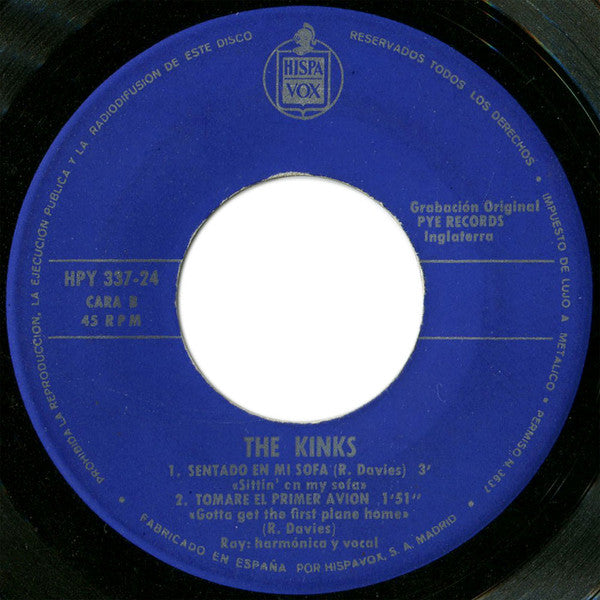 The Kinks - Tomaré El Primer Avión / Fanático De La Moda / Sentado En Mi Sofá / Demasiado Tarde (7", EP)