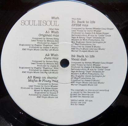 Soul II Soul : Wish (12", Promo)