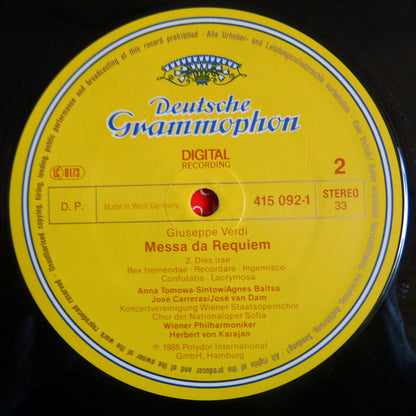 Verdi* - Anna Tomowa-Sintow, Agnes Baltsa, José Carreras, José Van Dam / Konzertvereinigung Wiener Staatsopernchor, Wiener Philharmoniker, Chor Der Nationaloper Sofia*, Herbert von Karajan : Requiem (2xLP + Box)