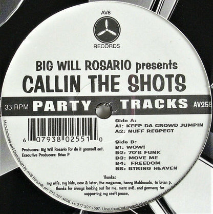 Big Will Rosario : Presents Callin The Shots Party Tracks (12")
