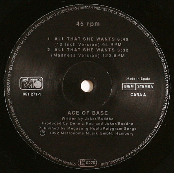 Ace Of Base : All That She Wants (12", Single)