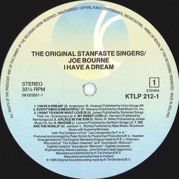 Joe Bourne & The Original Stanfaste Singers* - I Have A Dream (LP, Album)