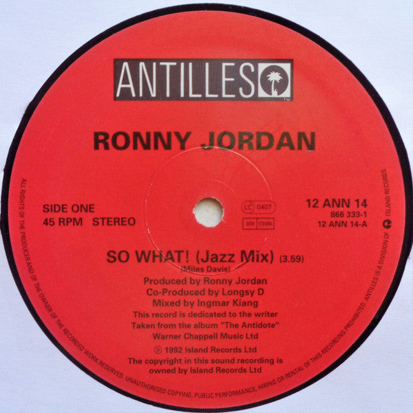 Ronny Jordan : So What! (12", Single)