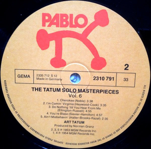 Art Tatum : The Tatum Solo Masterpieces, Vol. 6 (LP, Album)