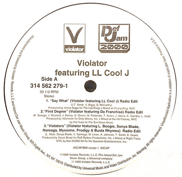 Violator (3) Featuring LL Cool J : Say What (12", Single, Promo)