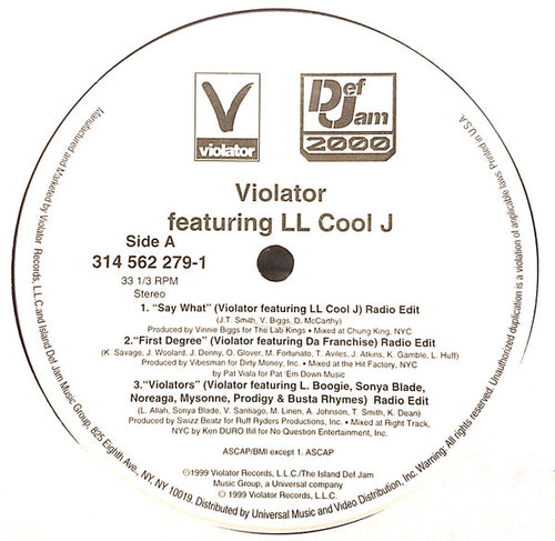 Violator (3) Featuring LL Cool J : Say What (12", Single, Promo)