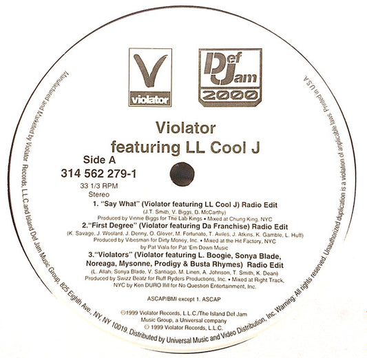 Violator (3) Featuring LL Cool J : Say What (12", Single, Promo)