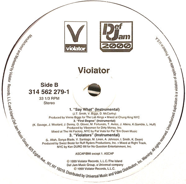 Violator (3) Featuring LL Cool J : Say What (12", Single, Promo)