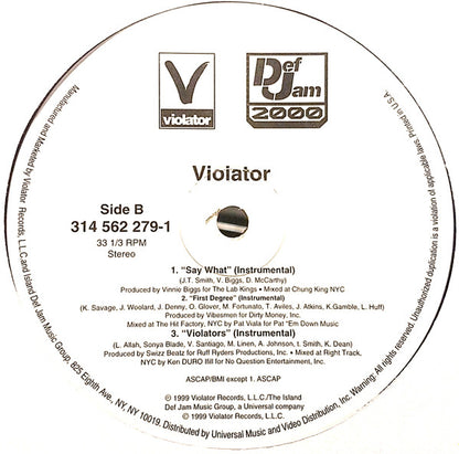 Violator (3) Featuring LL Cool J : Say What (12", Single, Promo)