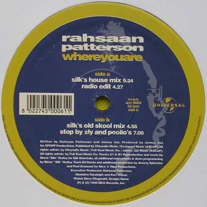 Rahsaan Patterson : Where You Are (12")