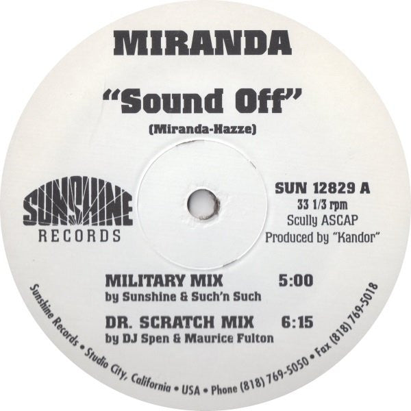 Miranda (3) : Sound Off (12", Promo)