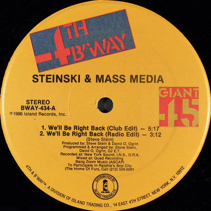 Steinski & Mass Media - We'll Be Right Back (12", Single)