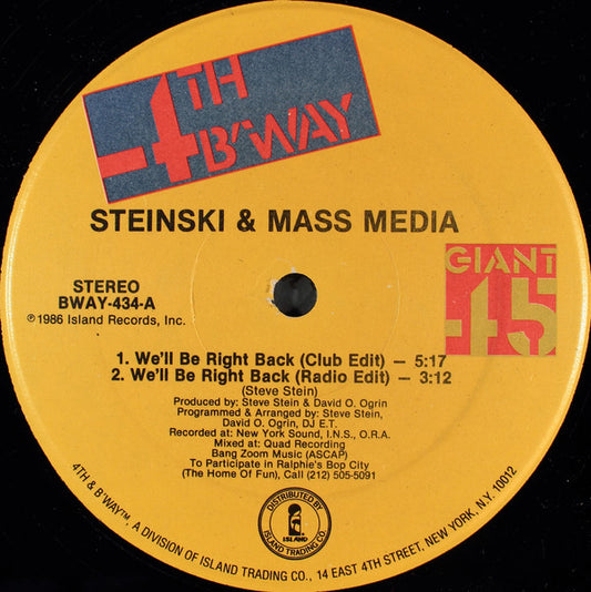 Steinski & Mass Media - We'll Be Right Back (12", Single)