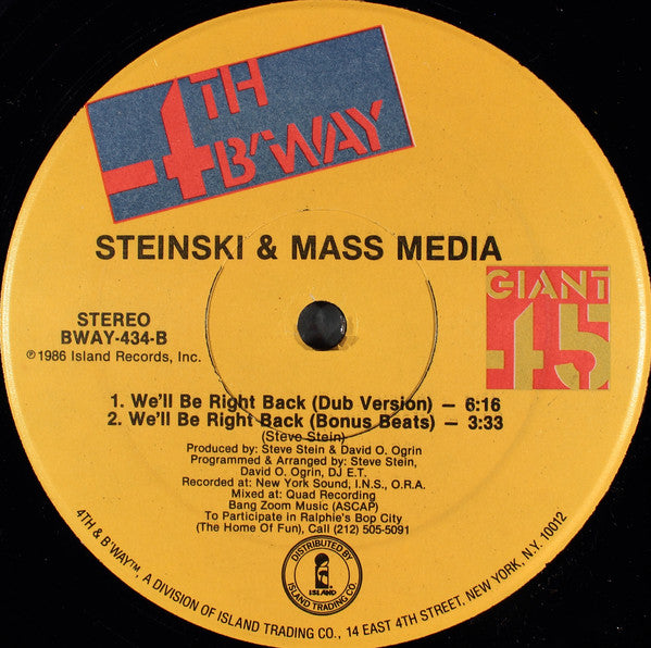 Steinski & Mass Media - We'll Be Right Back (12", Single)