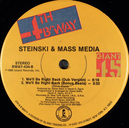 Steinski & Mass Media - We'll Be Right Back (12", Single)