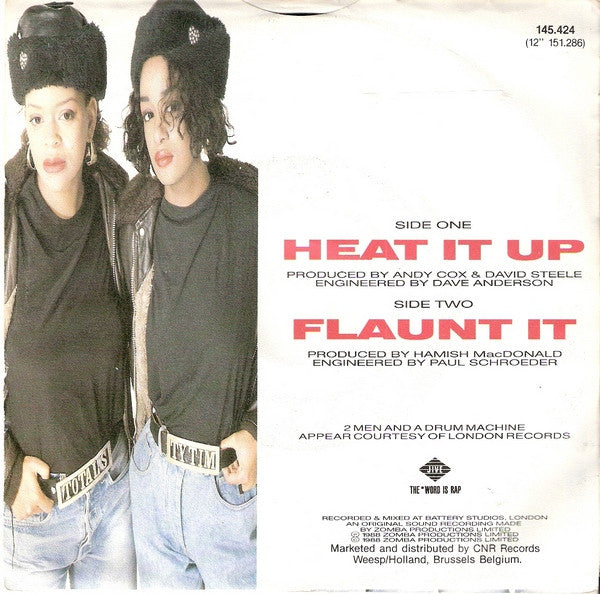 The Wee Papa Girl Rappers* Featuring 2 Men And A Drum Machine* - Heat It Up (7", Single)
