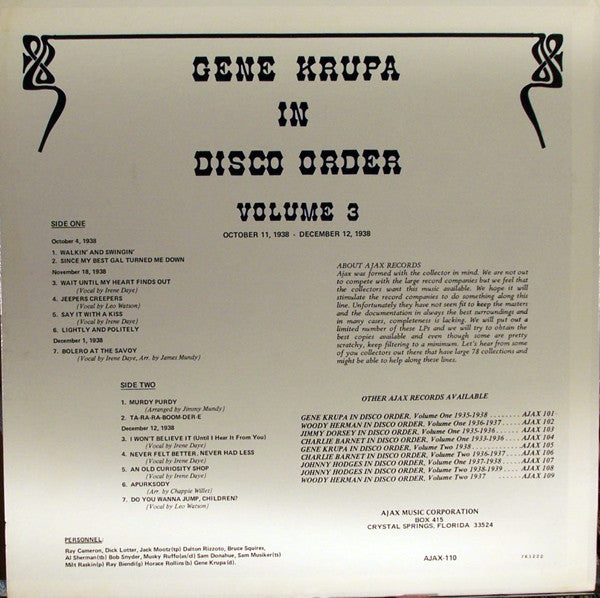 Gene Krupa : Gene Krupa In Disco Order - Volume 3 (LP, Comp)