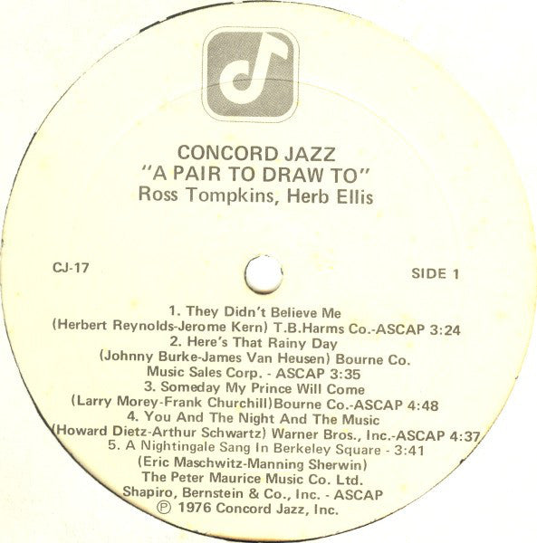 Herb Ellis & Ross Tompkins - A Pair To Draw To (LP, Album)
