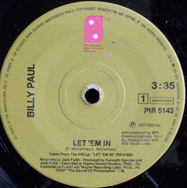 Billy Paul : Let 'Em In (7", Single)