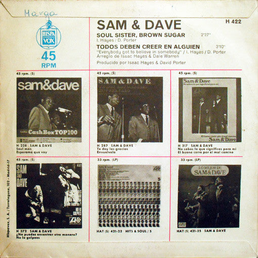 Sam & Dave - Soul Sister, Brown Sugar / Todos Deben Creer En Alguien (7", Single)