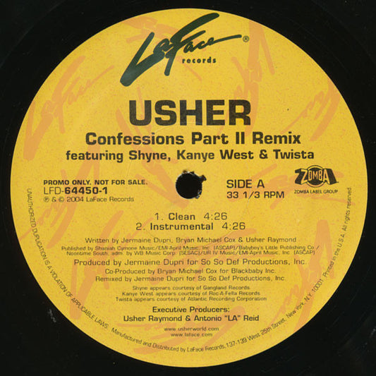 Usher Featuring Shyne, Kanye West & Twista : Confessions Part II (Remix) (12", Promo)