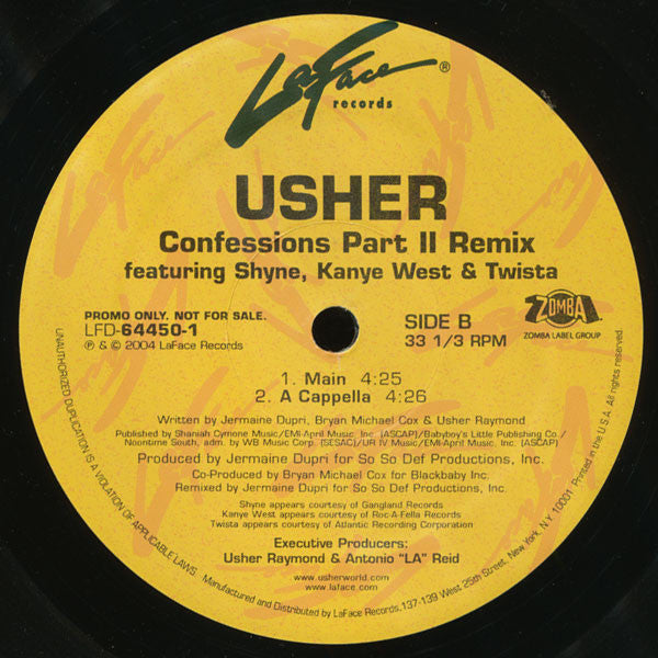 Usher Featuring Shyne, Kanye West & Twista : Confessions Part II (Remix) (12", Promo)