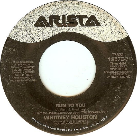 Whitney Houston : Run To You (7", Single)