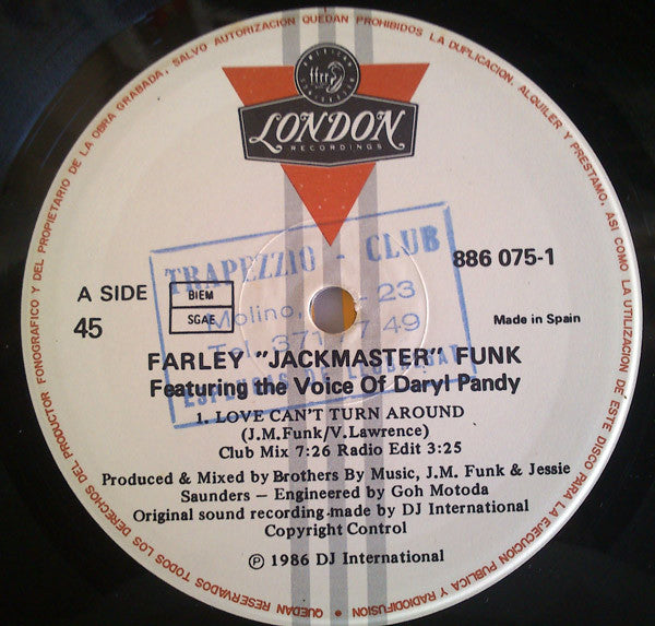 Farley "Jackmaster" Funk & Jessie Saunders* : Love Can't Turn Around  (12")