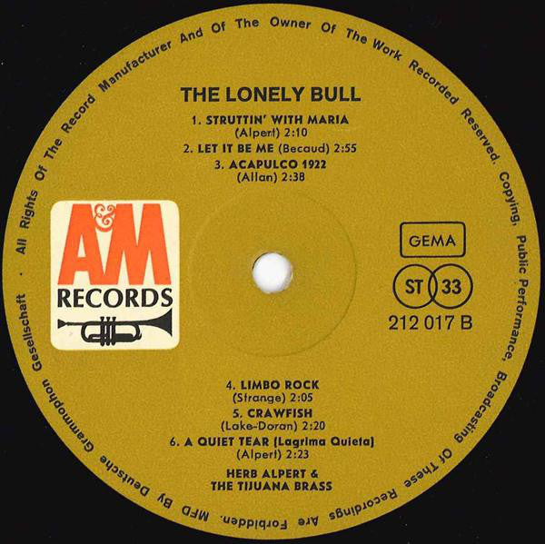 Herb Alpert & The Tijuana Brass : The Lonely Bull (LP, Album, RP)