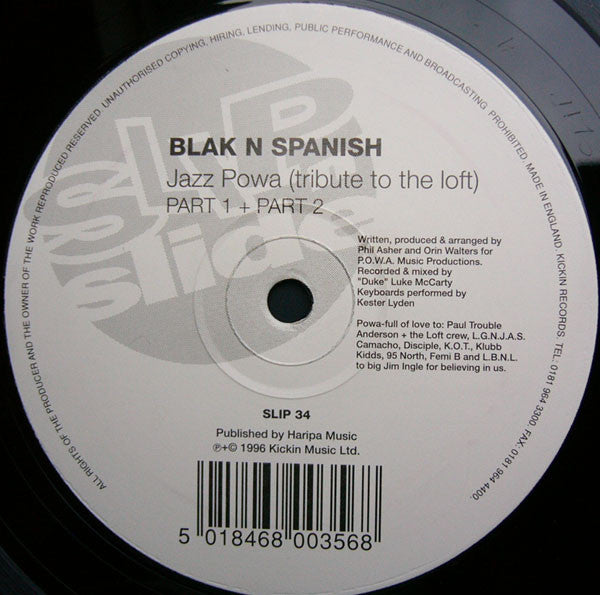 Blak N Spanish* : Jazz Powa (Tribute To The Loft) (12")