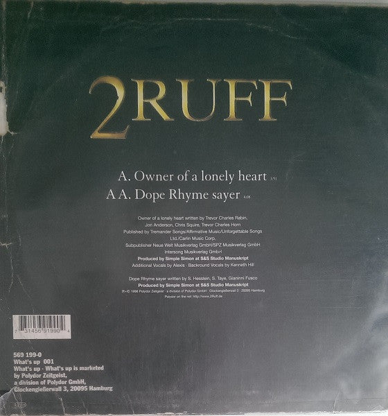 2Ruff : Owner Of A Lonely Heart / Dope Rhyme Sayer (10", M/Print)