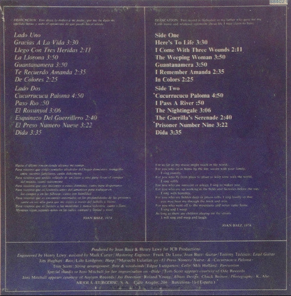 Joan Baez : Gracias A La Vida (Here's To Life) (LP, Album)