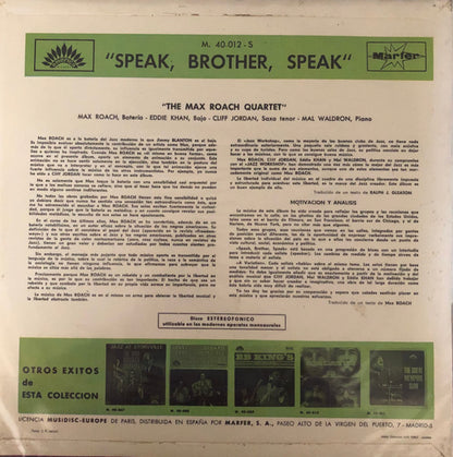 Max Roach Quartet : Speak, Brother, Speak! (LP, Album, RE)