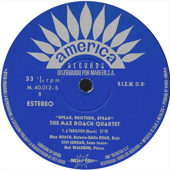 Max Roach Quartet : Speak, Brother, Speak! (LP, Album, RE)