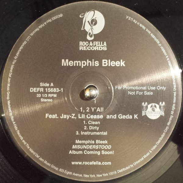Memphis Bleek : 1, 2 Y'All / R.O.C. (12", Promo)